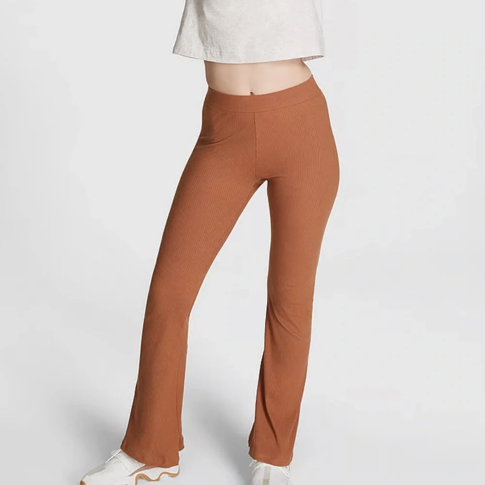 PINK STRETCH COTTON RIBBED FLARE LEGGING‎